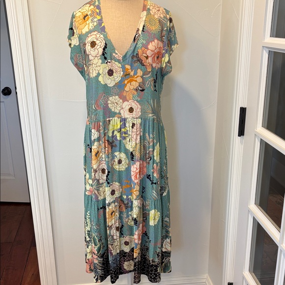 Johnny Was Dresses & Skirts - Johnny Was Teal Floral Midi Dress